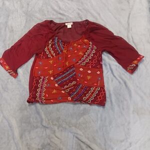 Lucky Brand Semi Sheer Deep Red Blouse